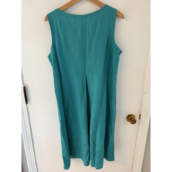 J Jill Women’s 1X Dress Linen Teal Green Sleeveless Pockets Mid Length Dress - Picture 5 of 7